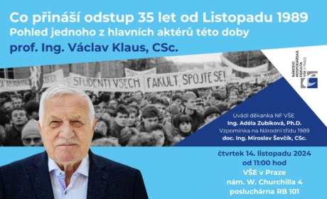 Co přináší odstup 35 let od Listopadu 1989: Pohled jednoho z hlavních aktérů této doby prof. Ing. Václava Klause, CSc.  Jedinečná šance setkat se s aktivními účastníky Listopadu 1989